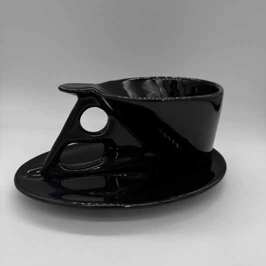 Postmodern Ceramic Black Cups and Saucers by Charles Nalle