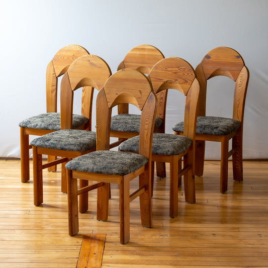 Scandinavian Scalloped Back Pine Dining Chairs (set of 6)