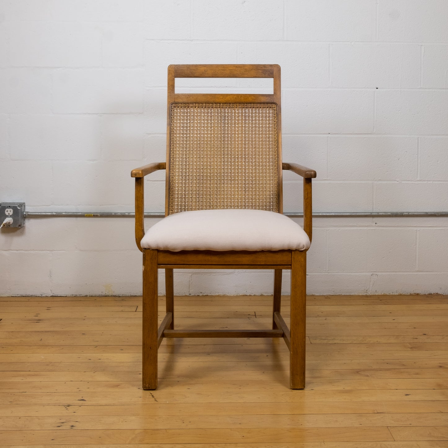 Vintage Cane and Oak Dining Chair Set with Blush Seat