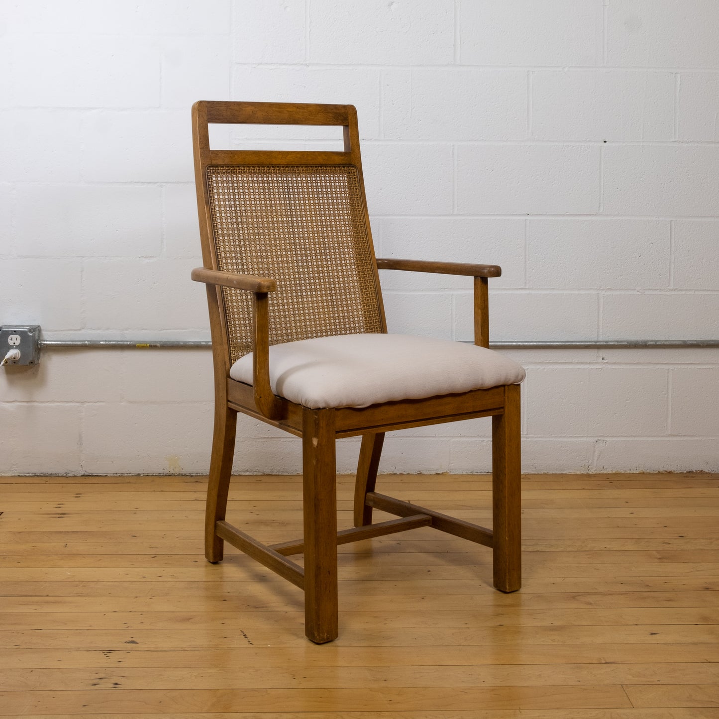 Vintage Cane and Oak Dining Chair Set with Blush Seat