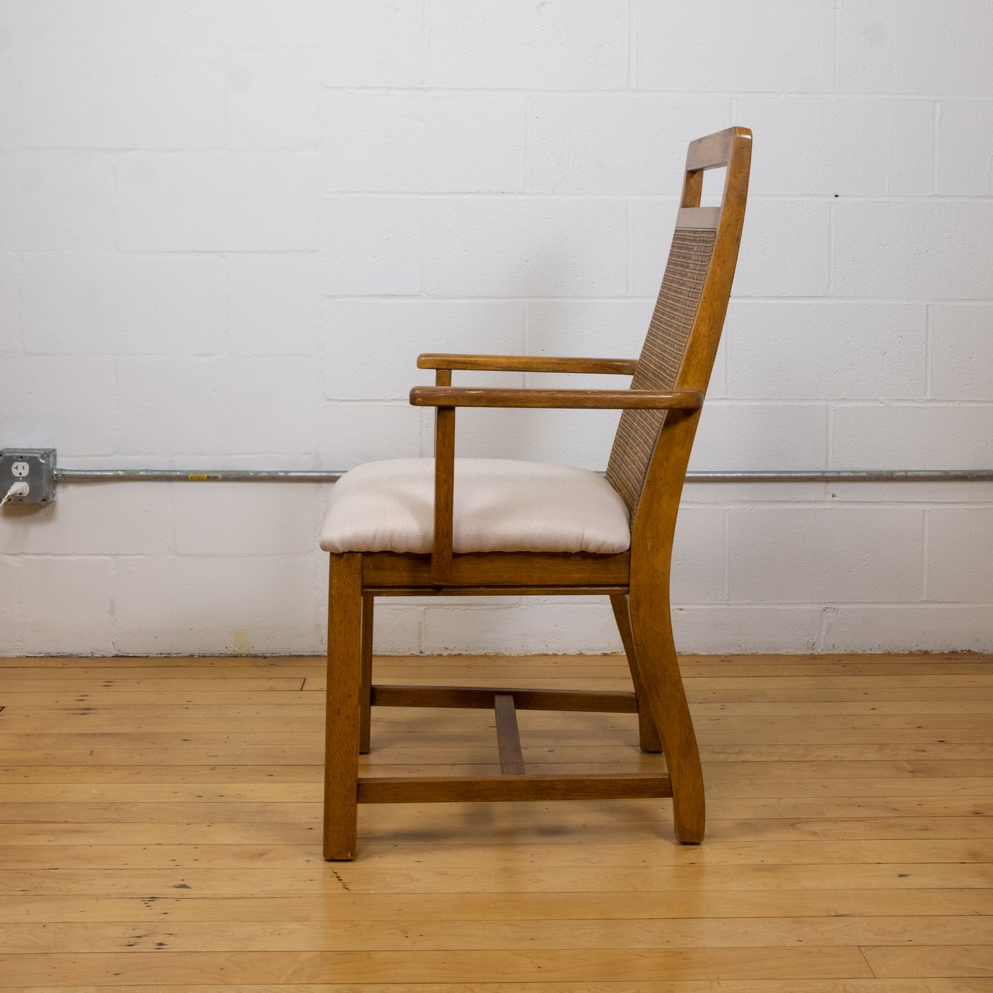 Vintage Cane and Oak Dining Chair Set with Blush Seat