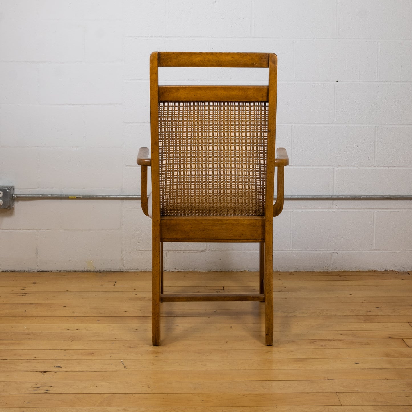 Vintage Cane and Oak Dining Chair Set with Blush Seat
