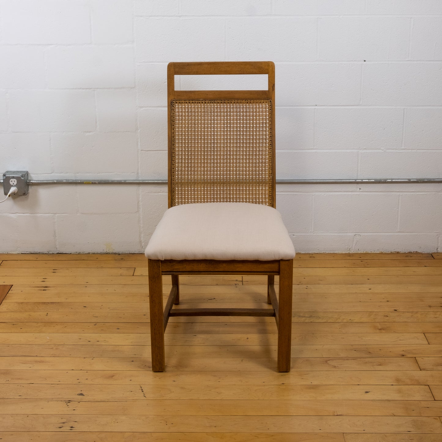 Vintage Cane and Oak Dining Chair Set with Blush Seat