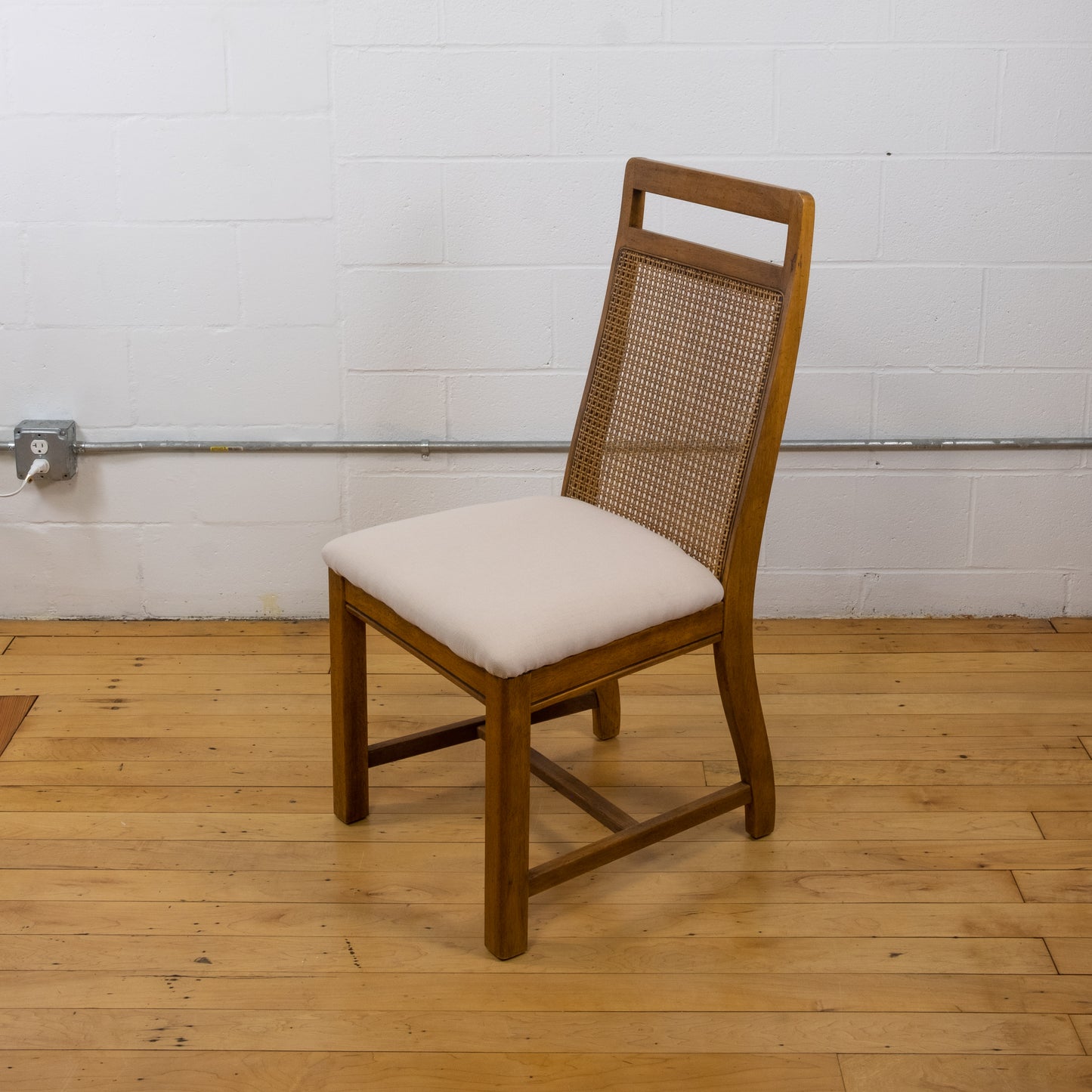 Vintage Cane and Oak Dining Chair Set with Blush Seat