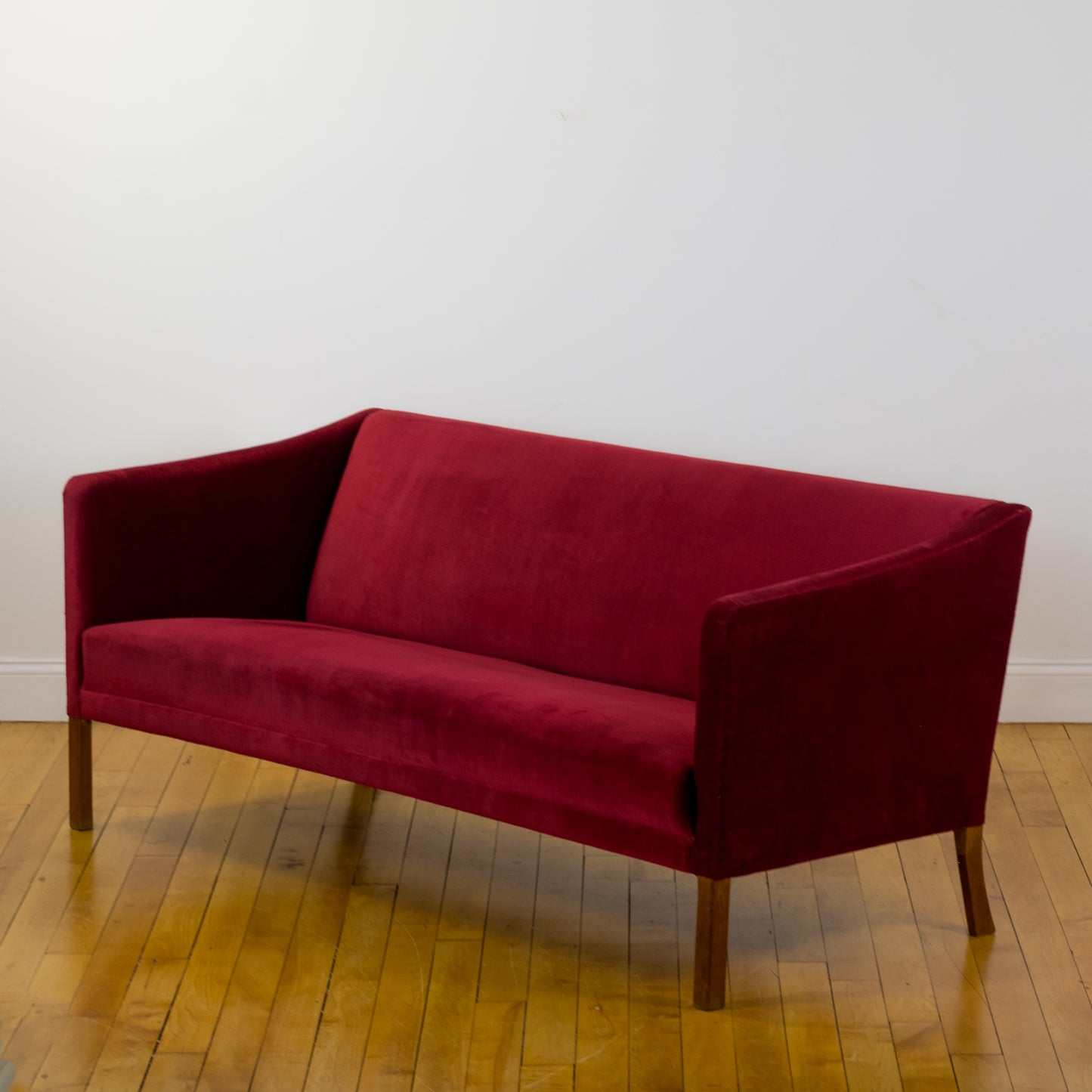 Kaare Klint Style Danish Red Velvet Sofa