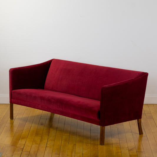 Kaare Klint Style Danish Red Velvet Sofa