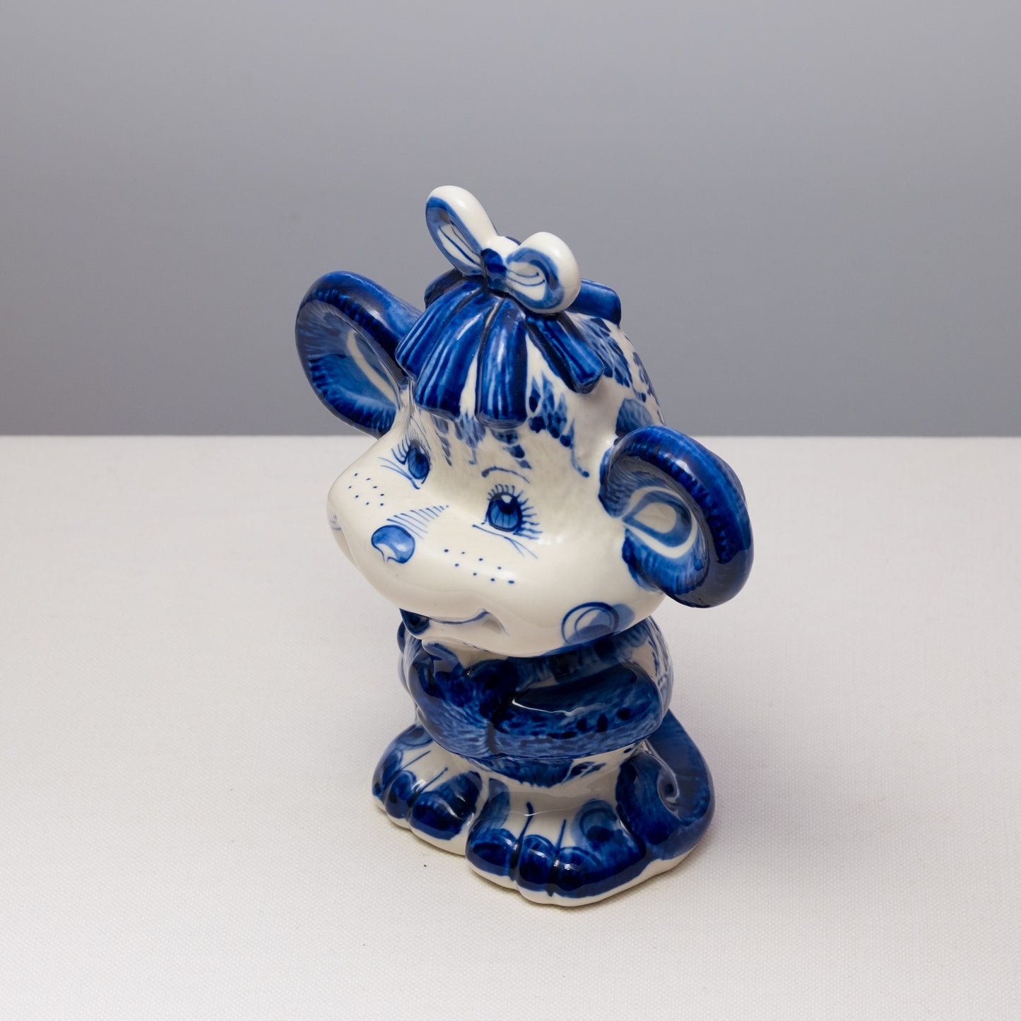 Blue Floral Gzhel Porcelain Monkey Statuette