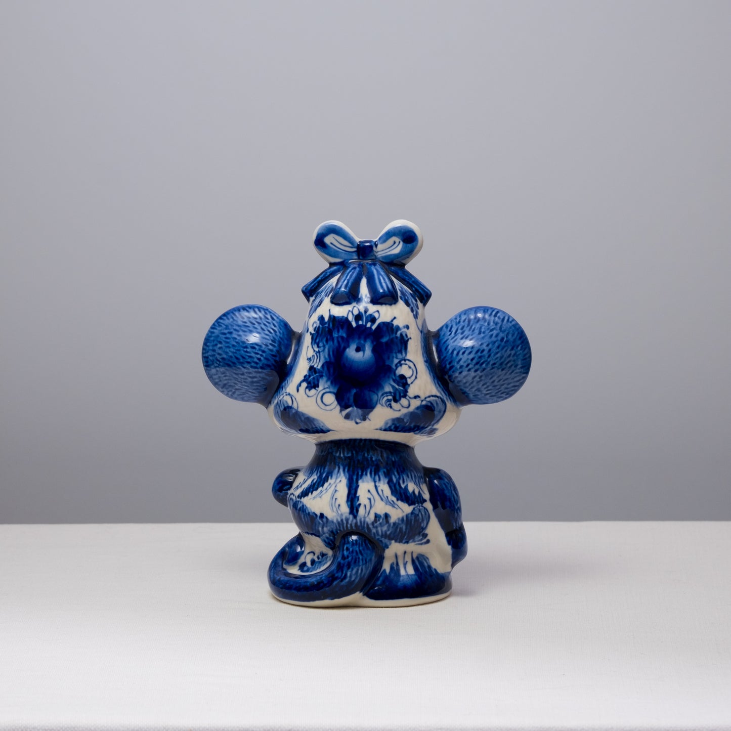 Blue Floral Gzhel Porcelain Monkey Statuette