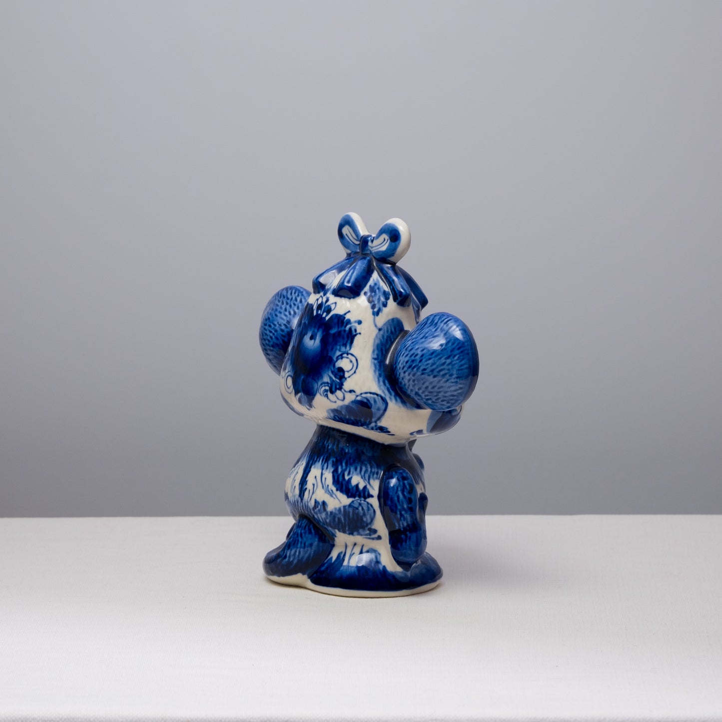 Blue Floral Gzhel Porcelain Monkey Statuette