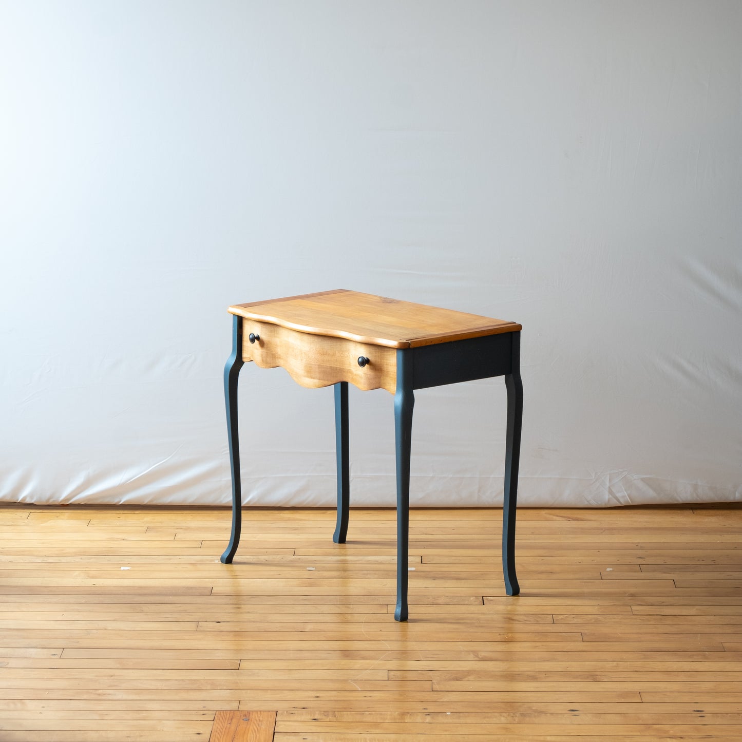 Antique Maple Side Table with Scalloped Drawer