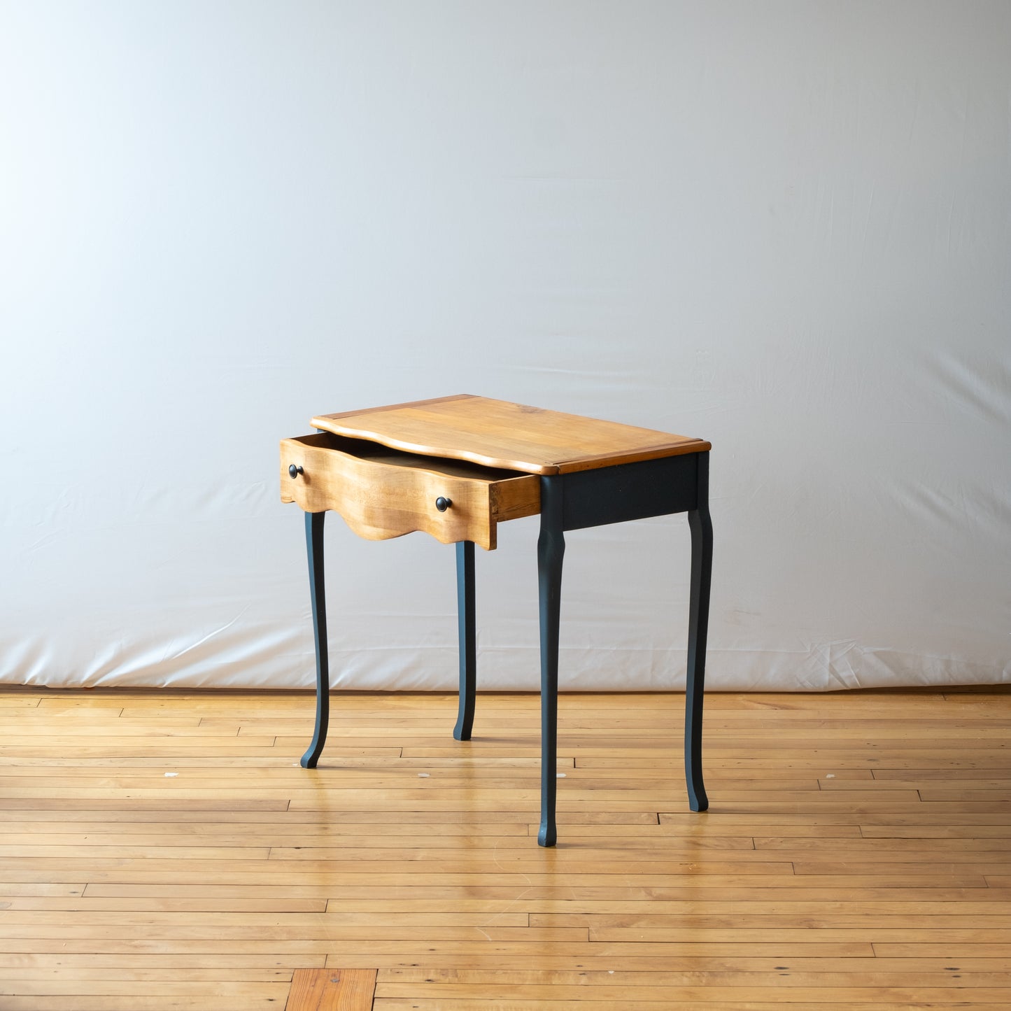 Antique Maple Side Table with Scalloped Drawer