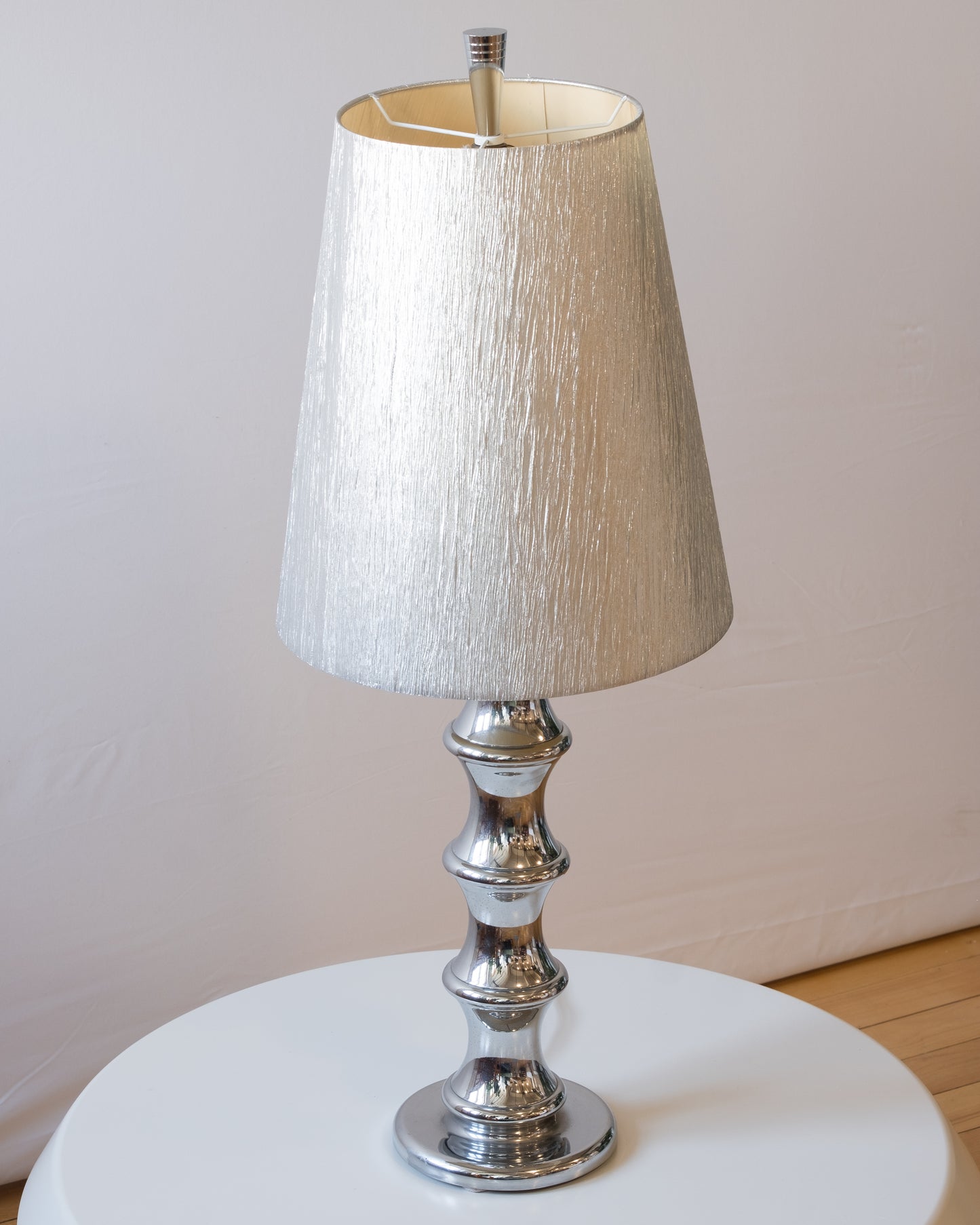 Silver Table Lamp with Silver Lamé Shade