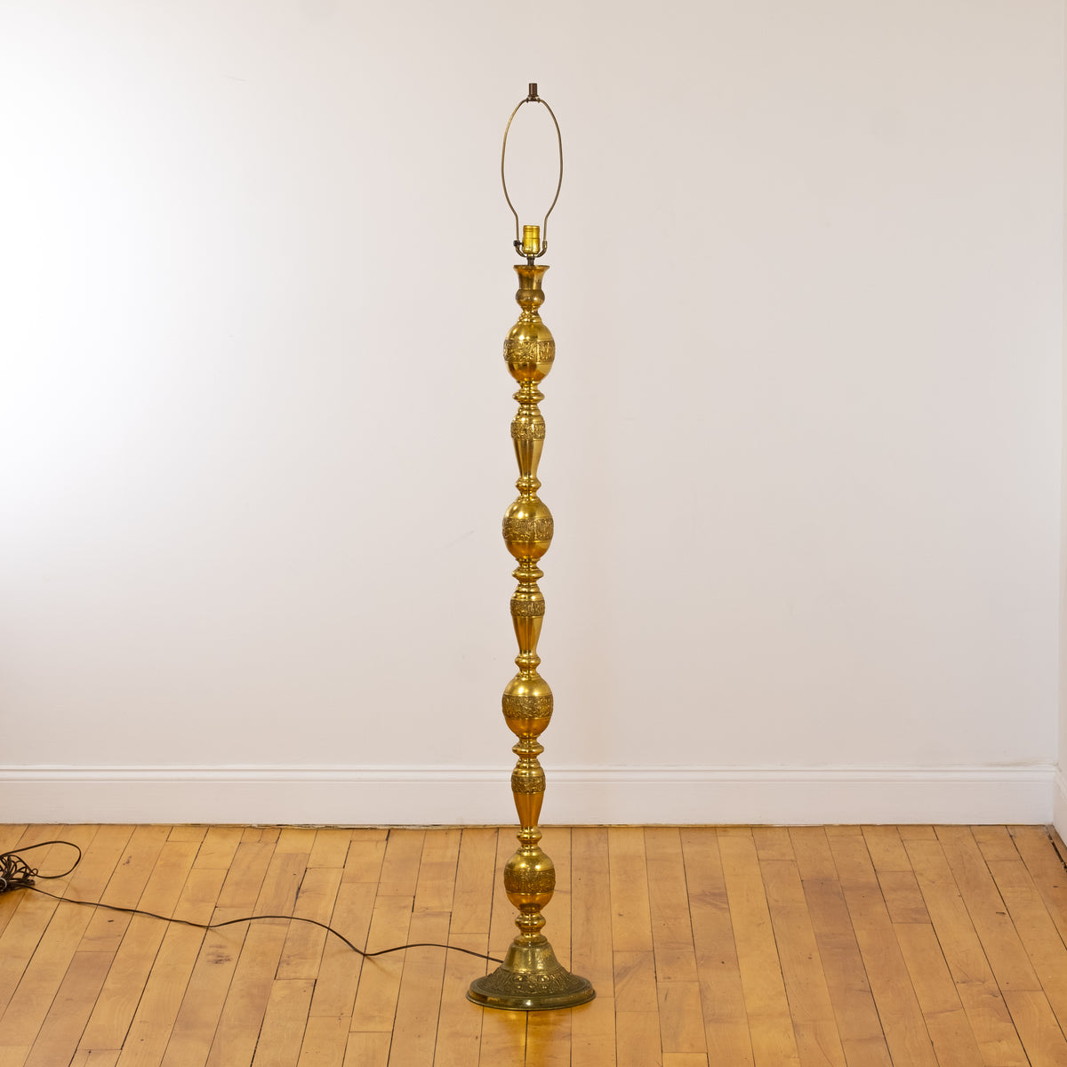 Pair of Stacked Decorative Molded Brass Floor Lamps