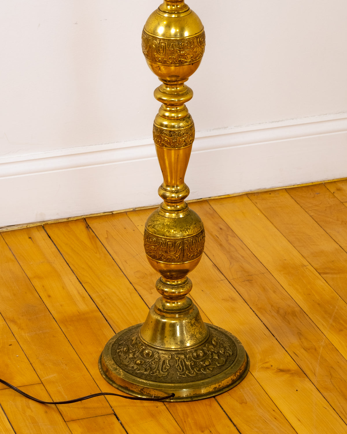 Pair of Stacked Decorative Molded Brass Floor Lamps