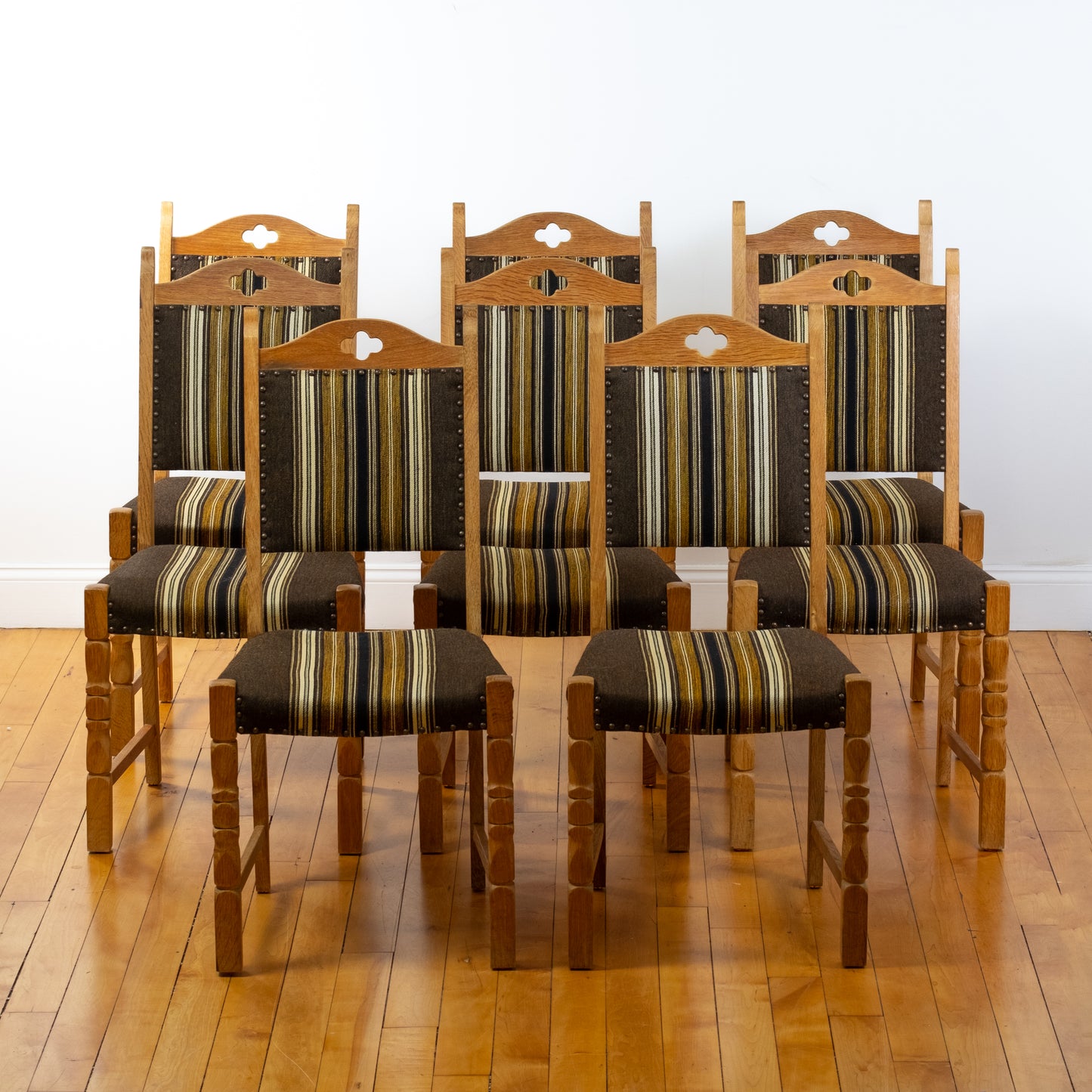 Danish Oak and Wool Dining Chairs (set of 8) in the style of Henning Kjaernulf