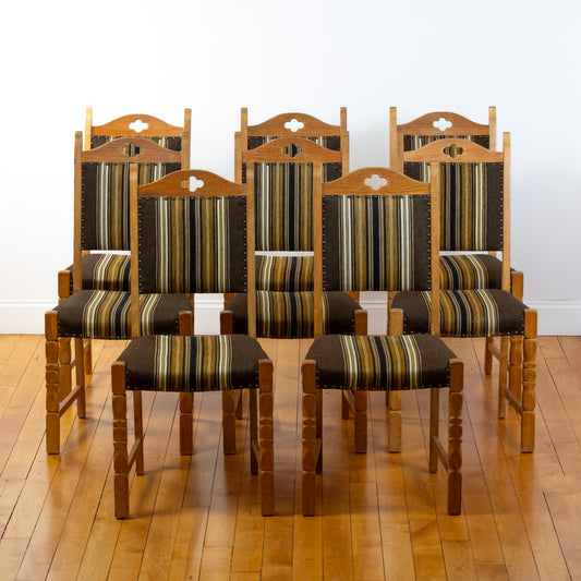 Danish Oak and Wool Dining Chairs (set of 8) in the style of Henning Kjaernulf