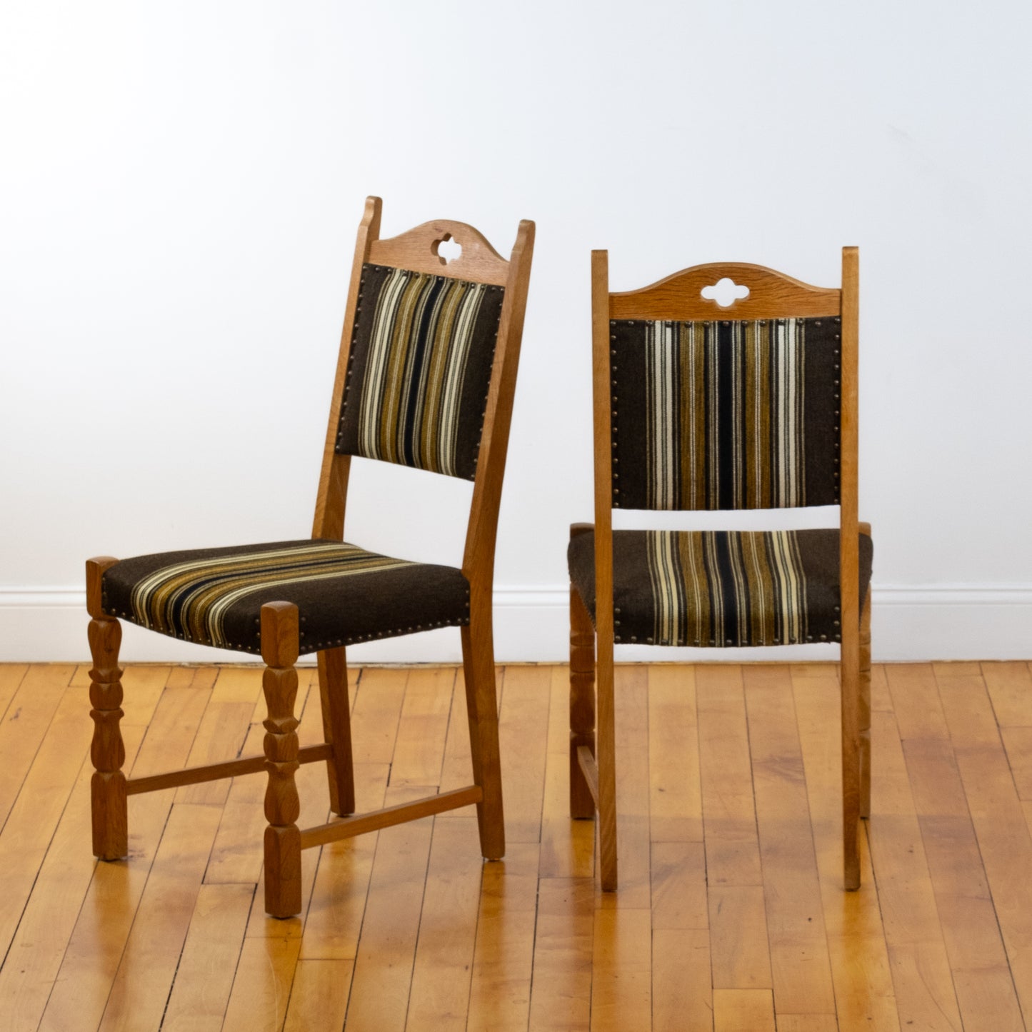 Danish Oak and Wool Dining Chairs (set of 8) in the style of Henning Kjaernulf