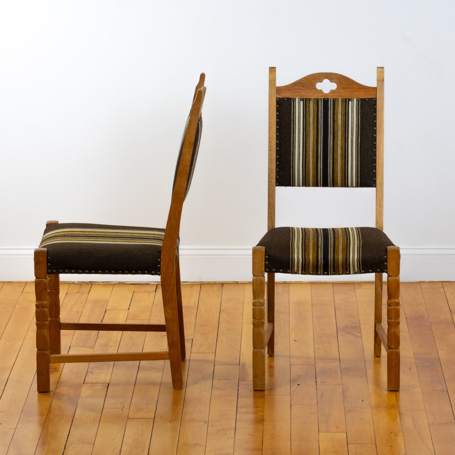 Danish Oak and Wool Dining Chairs (set of 8) in the style of Henning Kjaernulf