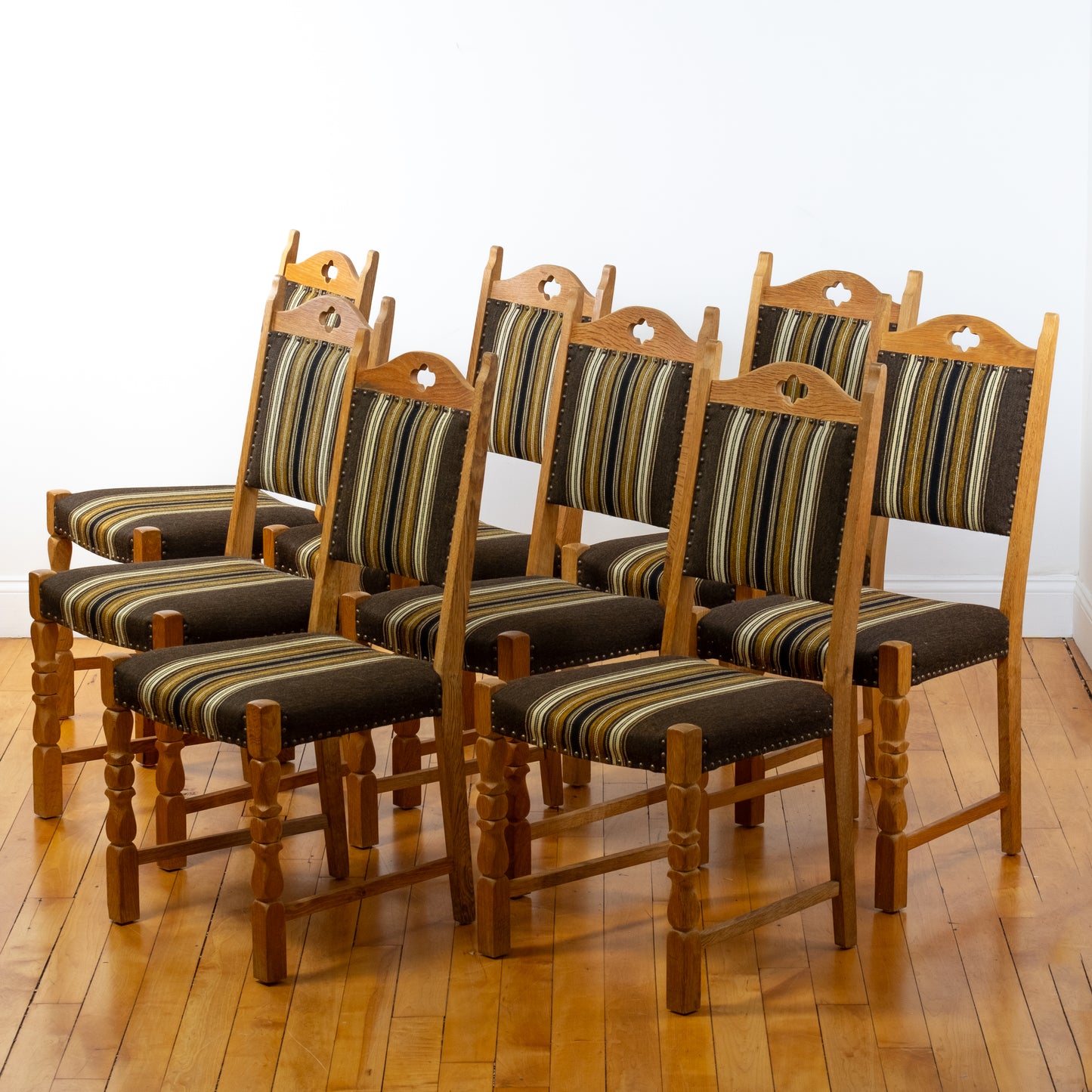 Danish Oak and Wool Dining Chairs (set of 8) in the style of Henning Kjaernulf