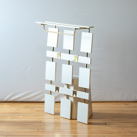 c. 1970s White and Brass Wall Mount Coat Rack
