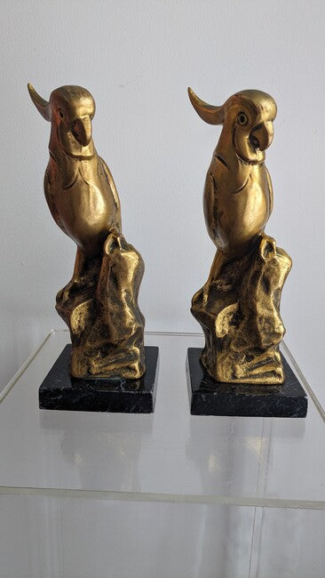 Early 20th Century Art Deco Gold Parakeet Bookends - Set of 2