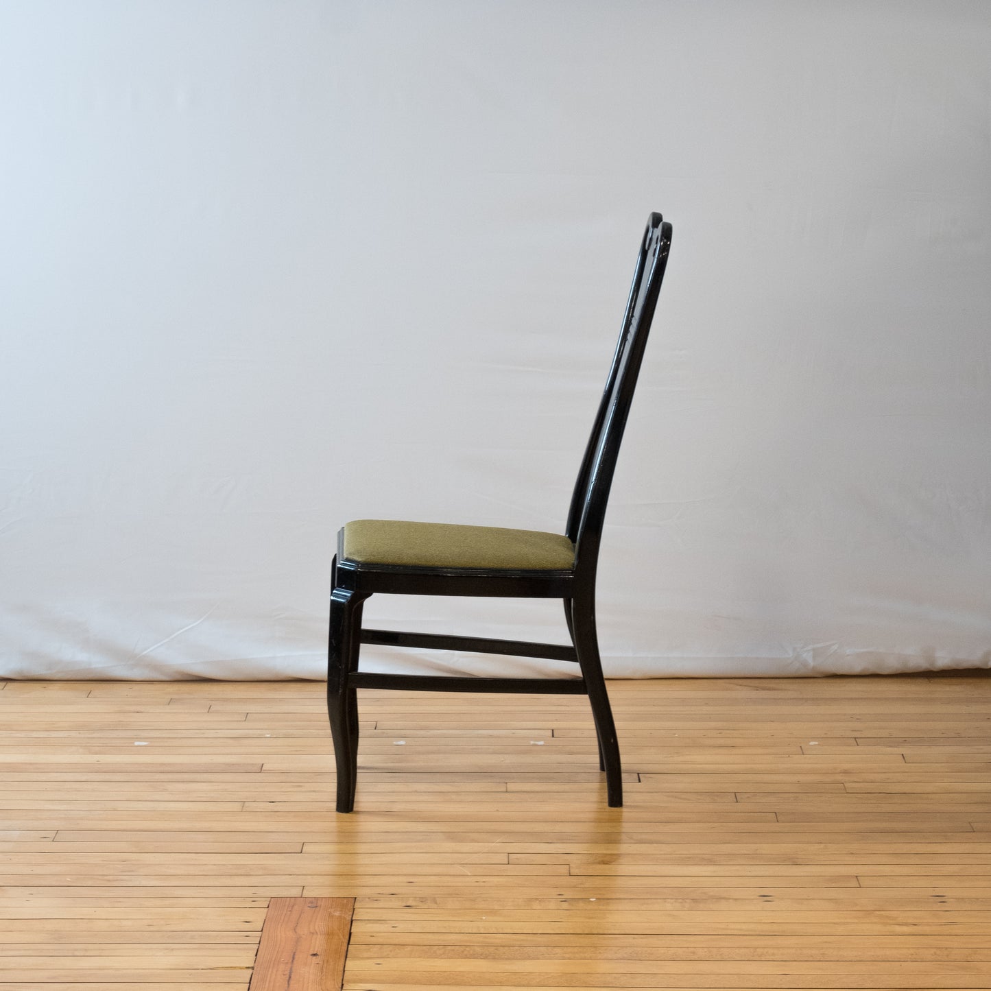 Regency Style Lacquered Black & Green Upholstered Dining Chair Set of 5