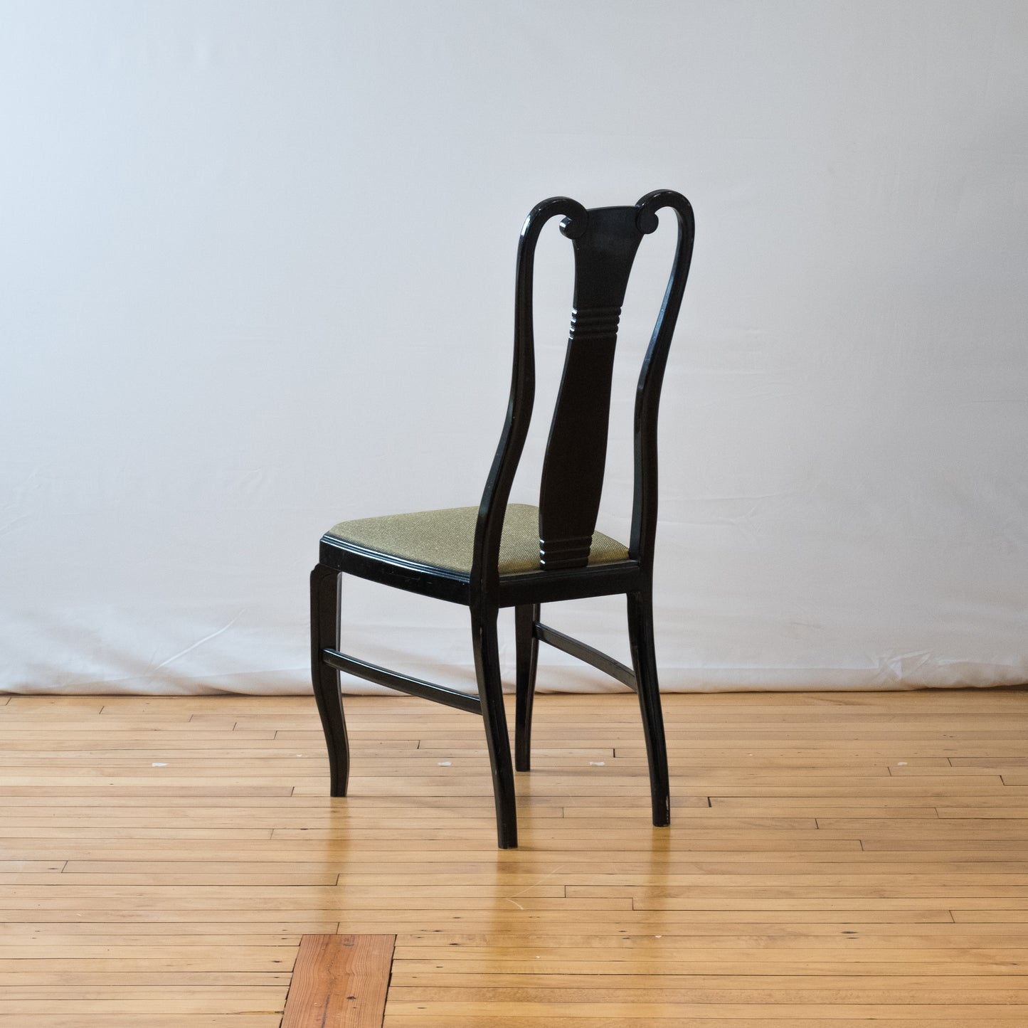 Regency Style Lacquered Black & Green Upholstered Dining Chair Set of 5