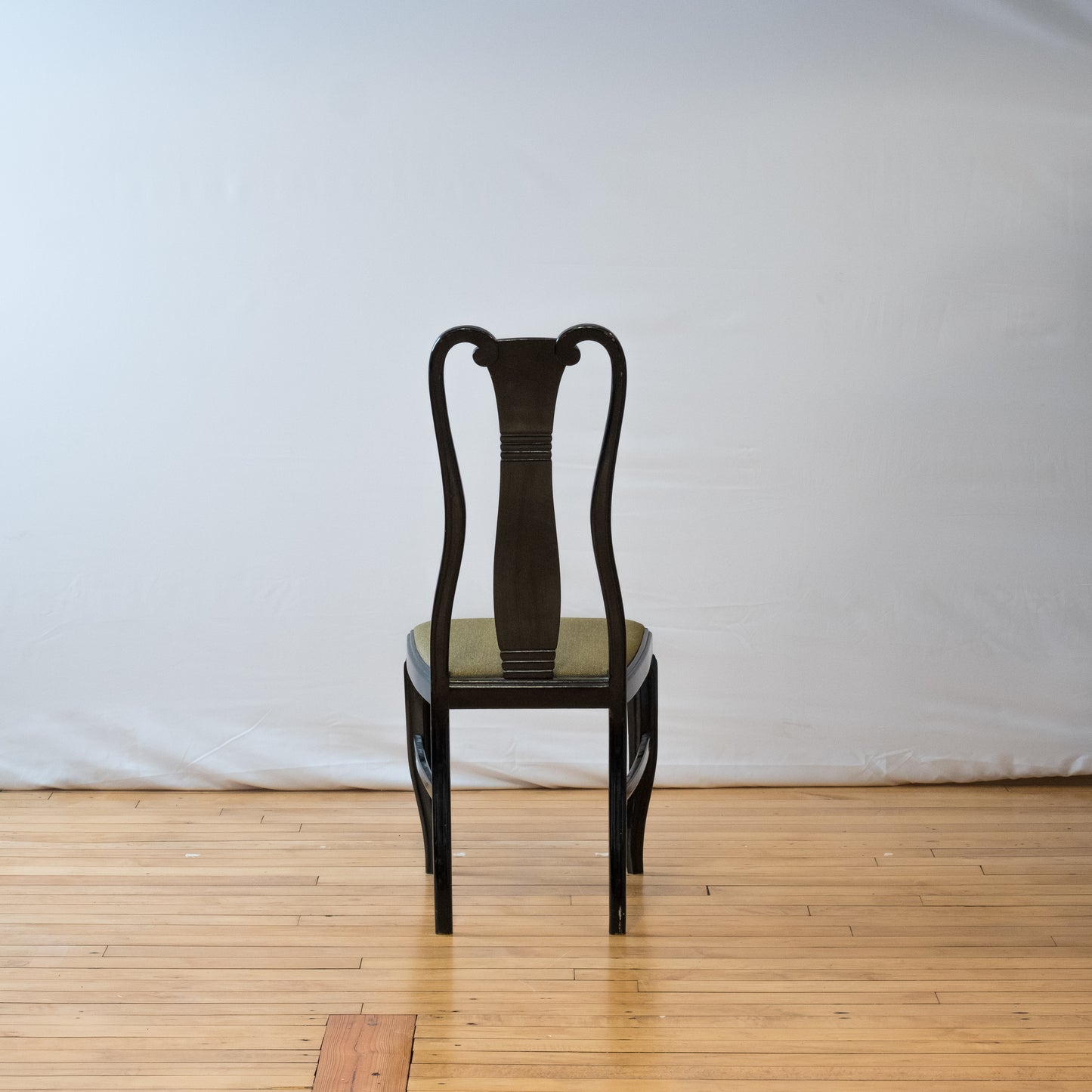 Regency Style Lacquered Black & Green Upholstered Dining Chair Set of 5