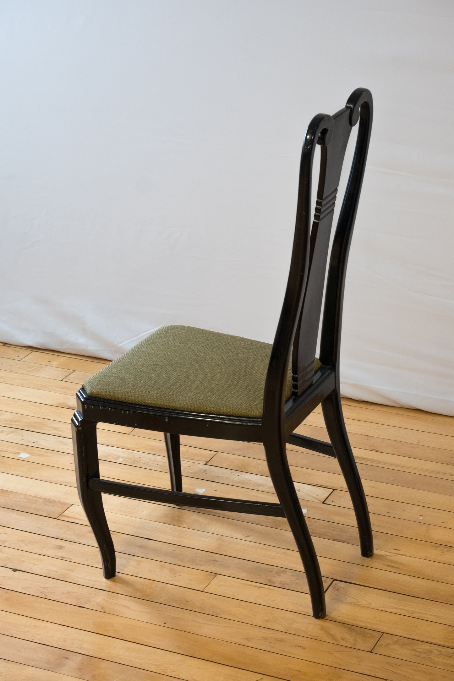 Regency Style Lacquered Black & Green Upholstered Dining Chair Set of 5