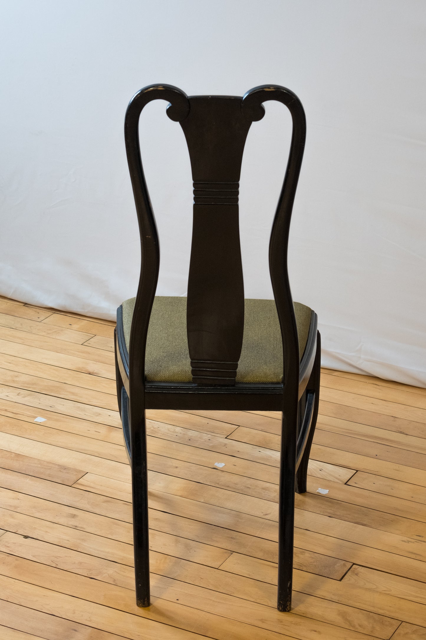 Regency Style Lacquered Black & Green Upholstered Dining Chair Set of 5