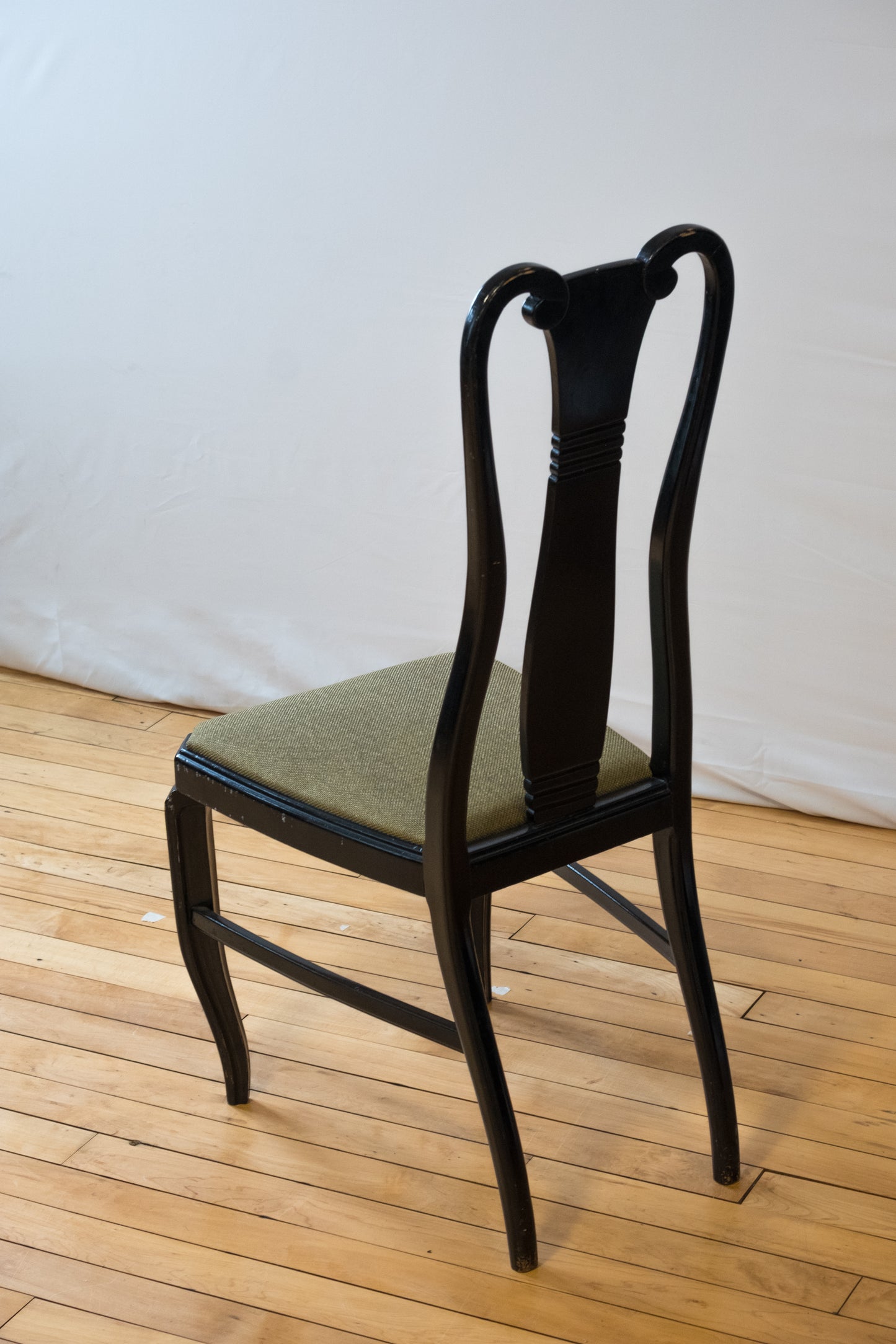 Regency Style Lacquered Black & Green Upholstered Dining Chair Set of 5