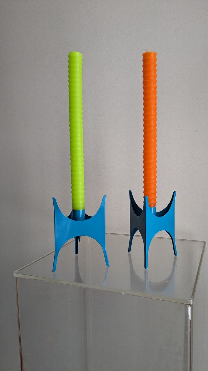 Mid Century Blue Tripod Candlestick Holders - a Pair