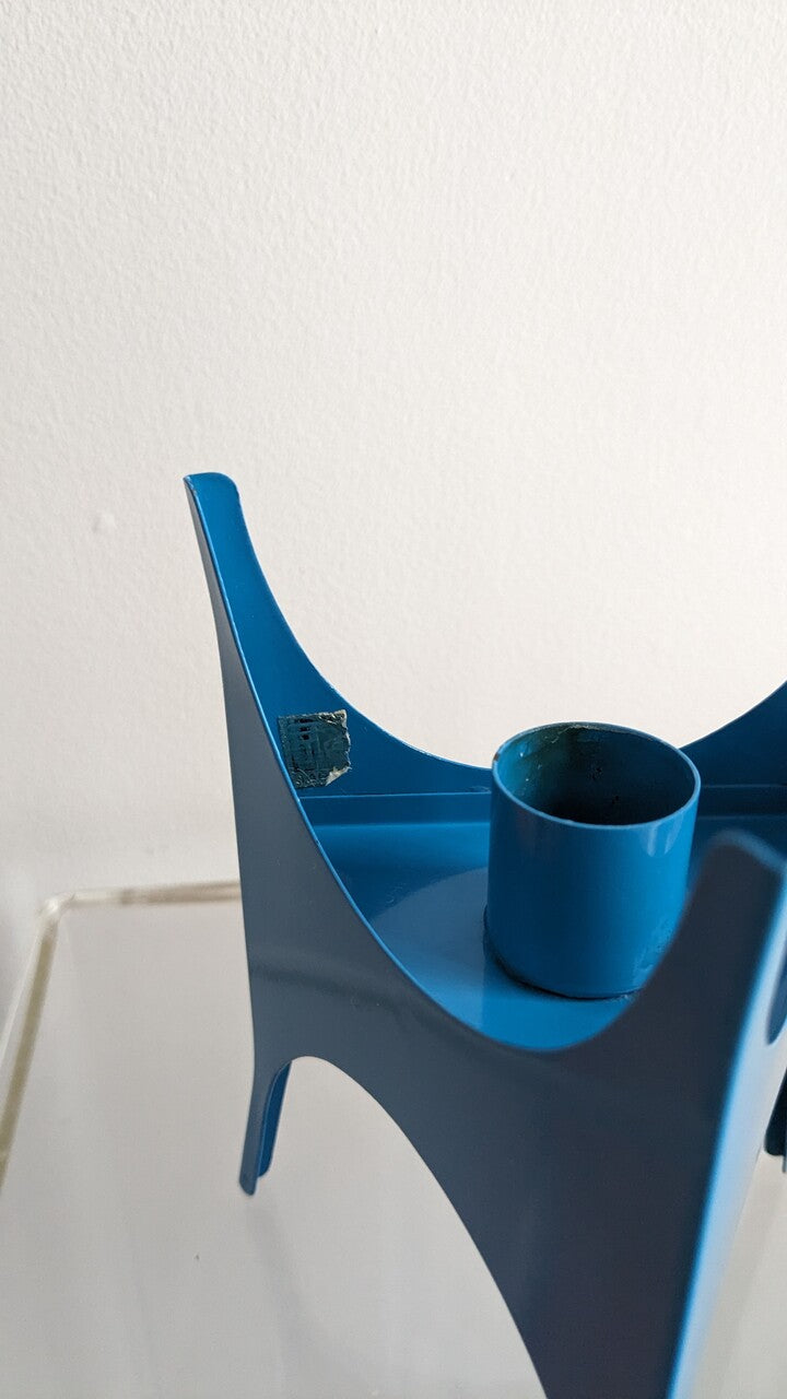 Mid Century Blue Tripod Candlestick Holders - a Pair