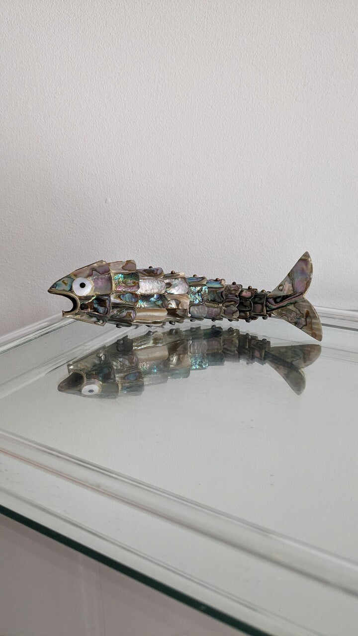 Vintage Silver & Abalone Articulated Fish Bottle Opener