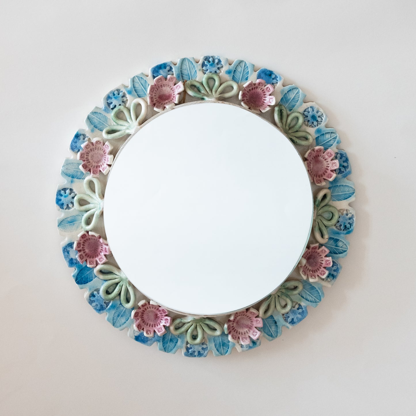 French Arts and Crafts Style Floral Ceramic Mirror