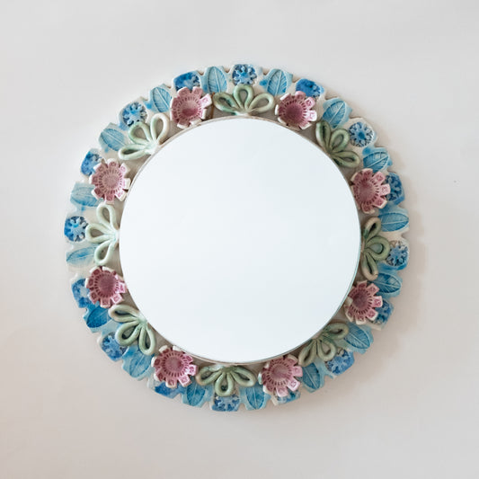 French Arts and Crafts Style Floral Ceramic Mirror