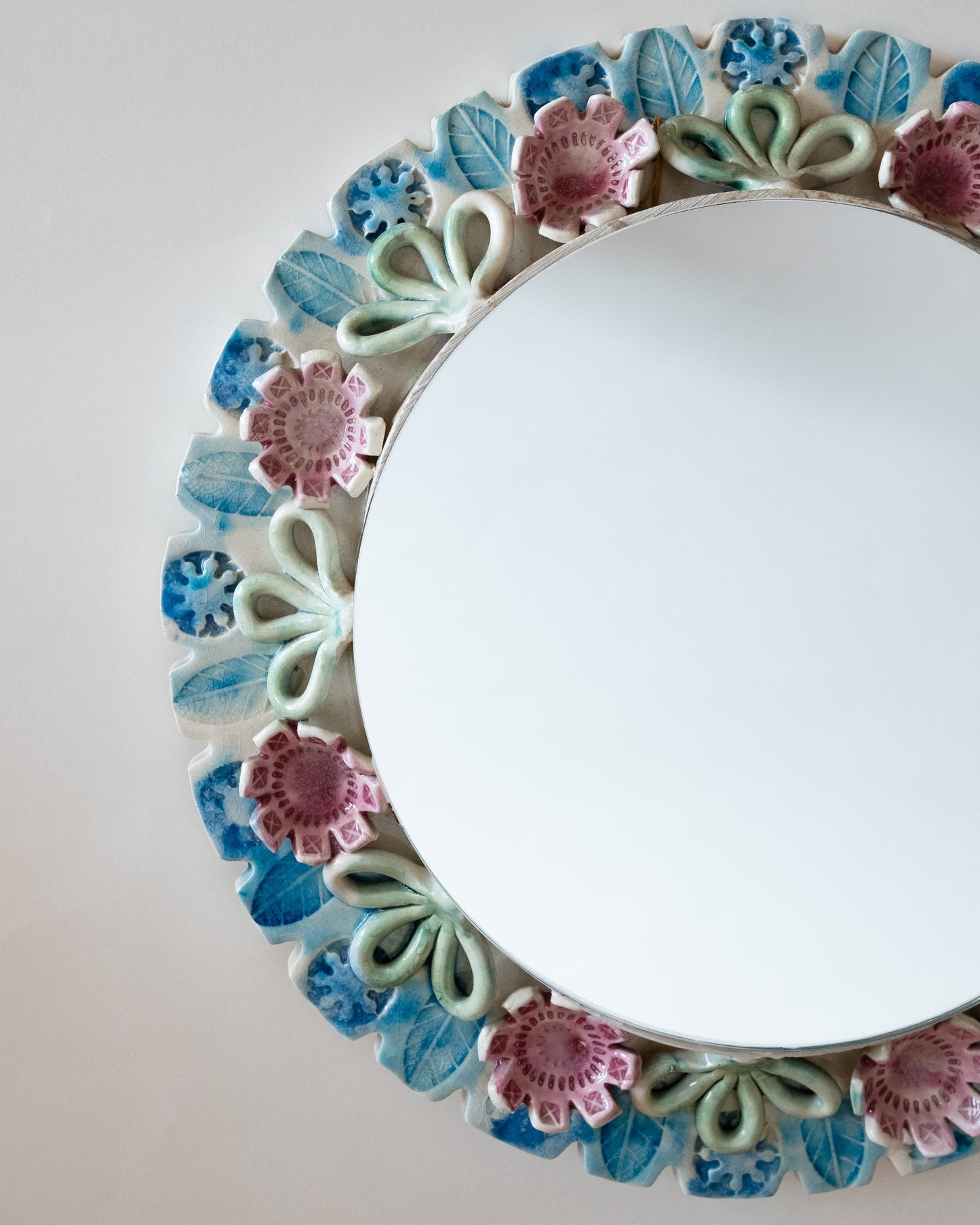 French Arts and Crafts Style Floral Ceramic Mirror