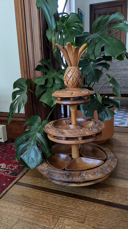 Teakwood Tiki Style Appetizer Tower