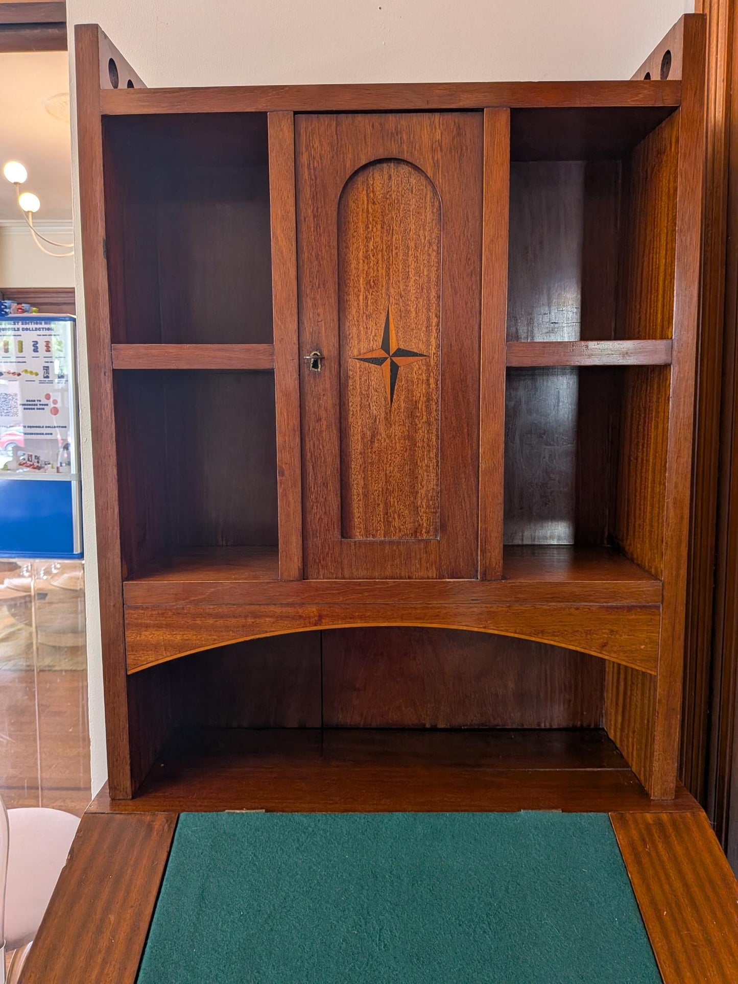 English Arts & Crafts Style Mahogany Writing Desk with Hutch