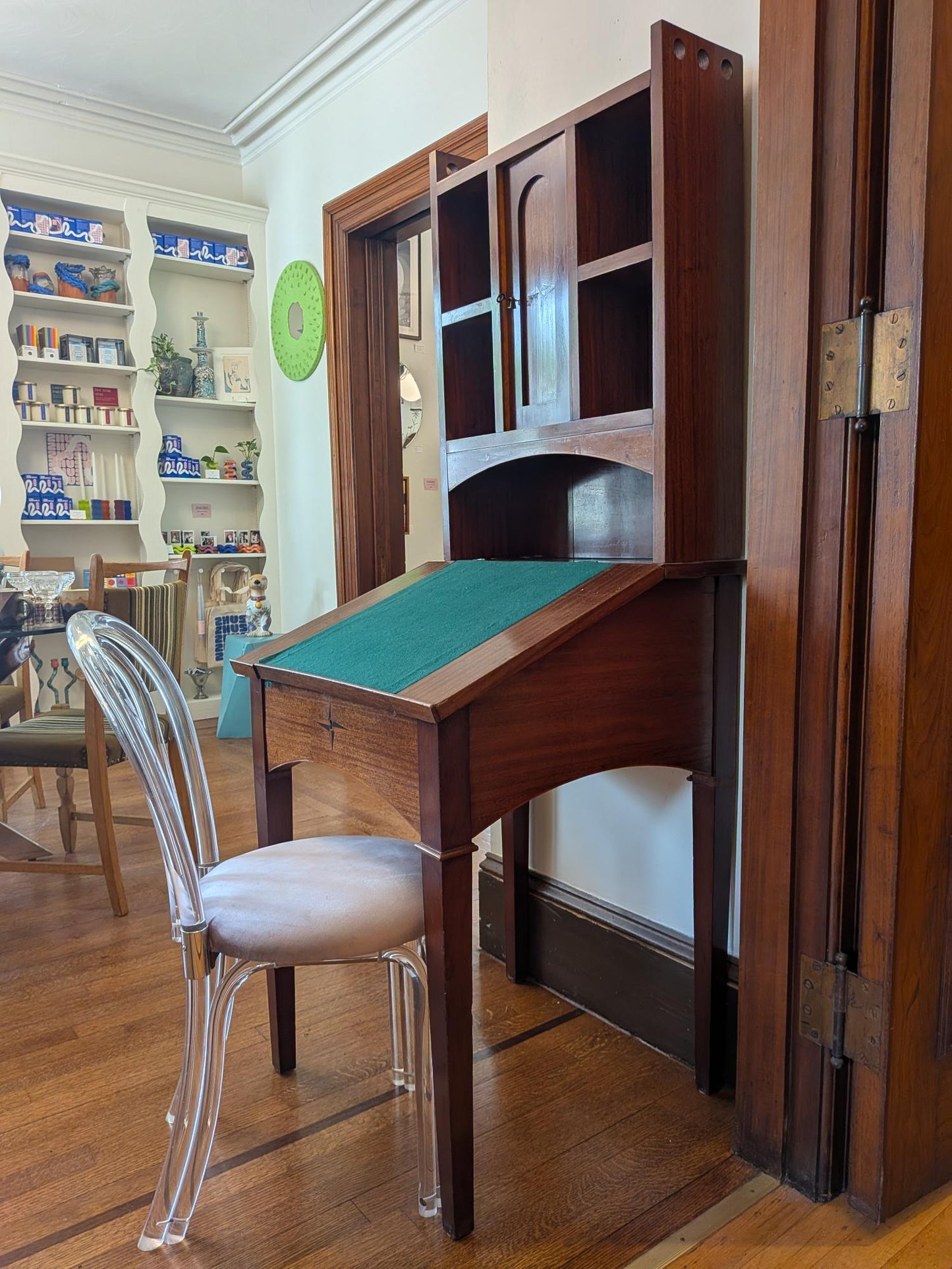 English Arts & Crafts Style Mahogany Writing Desk with Hutch