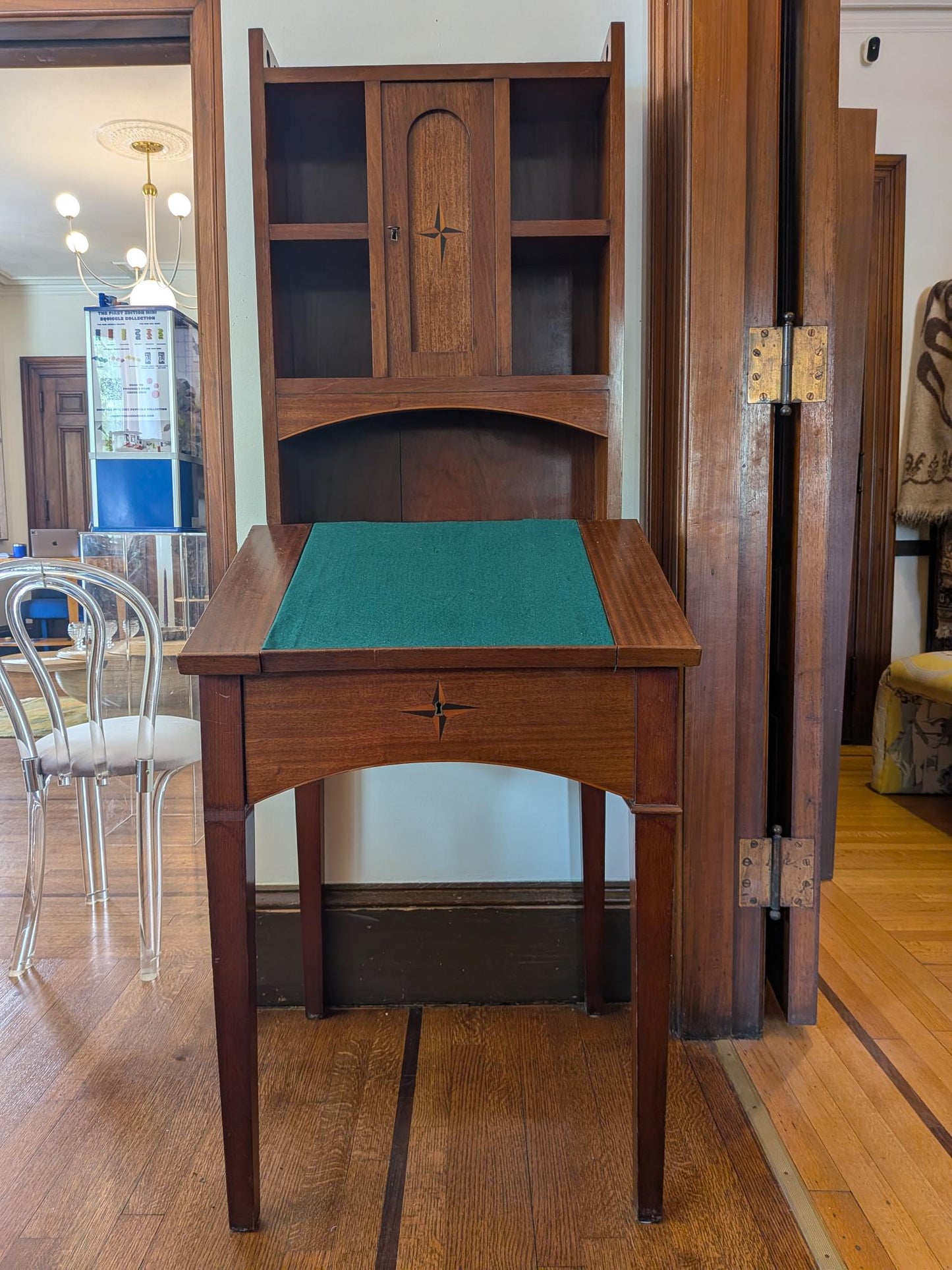 English Arts & Crafts Style Mahogany Writing Desk with Hutch