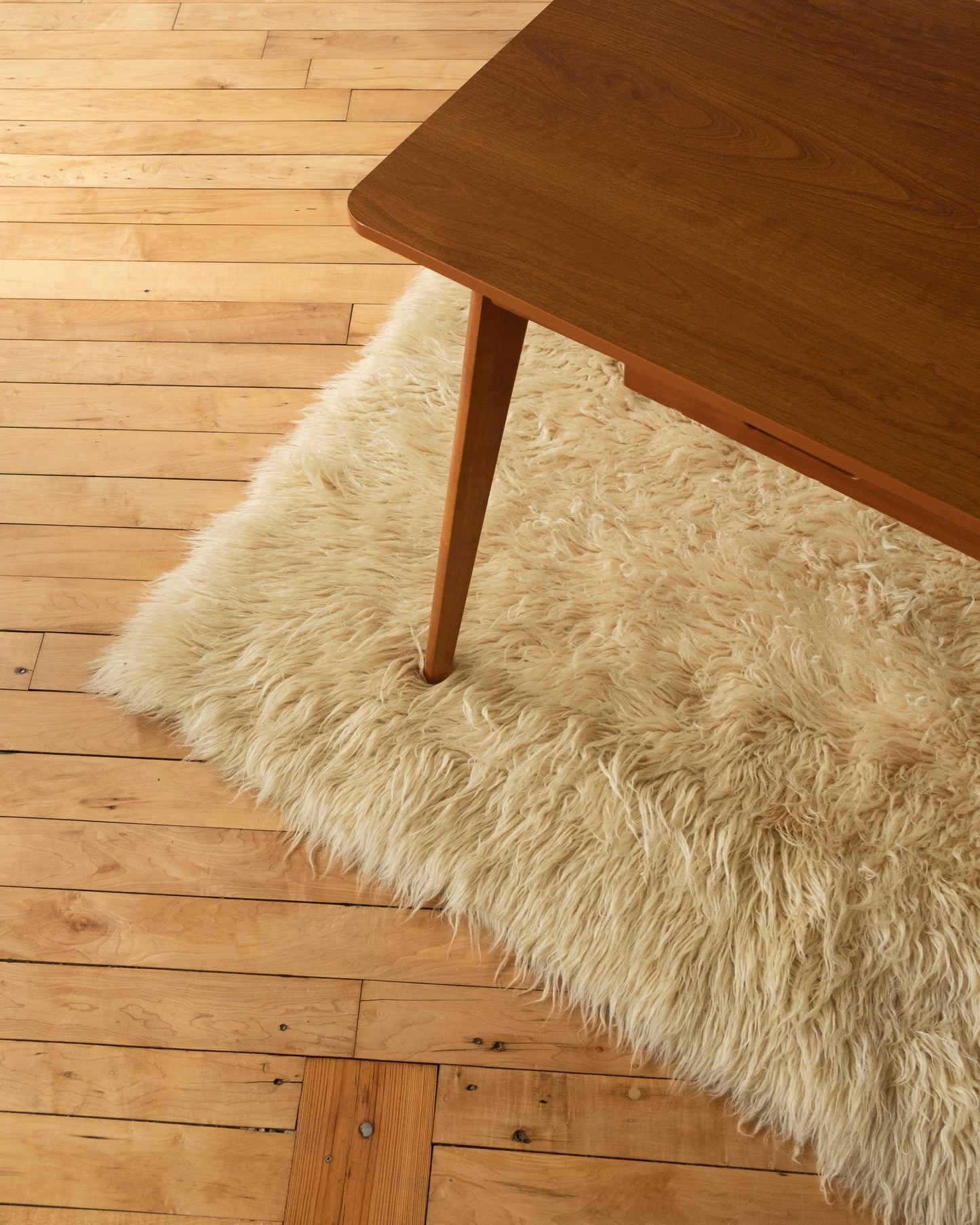 Vintage Greek Flokati Felted Wool Rug in Cream