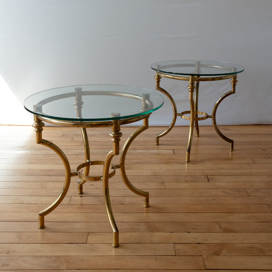 Vintage Brass Italian Round Side Table with Glass Top