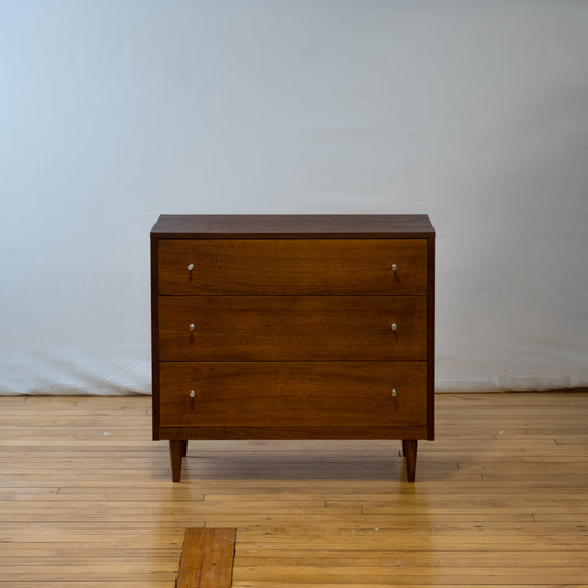 Walnut Atomic Mid-Century Modern Three Drawer Chest